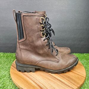 Sorel Phoenix Boots Womens 9.5 Brown Leather Waterproof Zip Lace Up NL3154-908